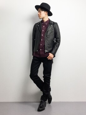 「STUDIOUS（ステュディオス）のアイテム（ライダースジャケット）」を使った、武井一輝さん（メンズ・173cm）の秋コーディネート