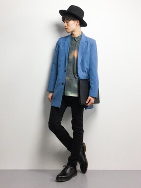 「CASPER JOHN（キャスパージョン）のアイテム（チェスターコート）」を使った、武井一輝さん（メンズ・173cm）の秋コーディネート