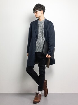 「green label relaxing（グリーンレーベルリラクシング）のアイテム（チェスターコート）」を使った、武井一輝さん（メンズ・173cm）の秋コーディネート