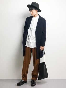 「JUNRED（ジュンレッド）の【ゆったり暖かい】ウォームクロスワイドテーパードパンツ（その他パンツ）」を使った、武井一輝さん（メンズ・173cm）の秋コーディネート