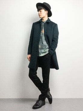 「STUDIOUS（ステュディオス）のアイテム（ステンカラーコート）」を使った、武井一輝さん（メンズ・173cm）の秋コーディネート