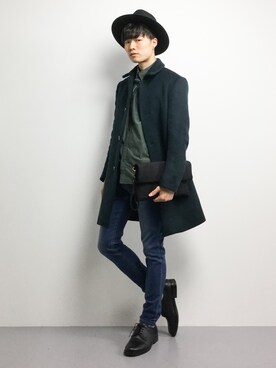 「STUDIOUS（ステュディオス）のアイテム（ステンカラーコート）」を使った、武井一輝さん（メンズ・173cm）の秋コーディネート