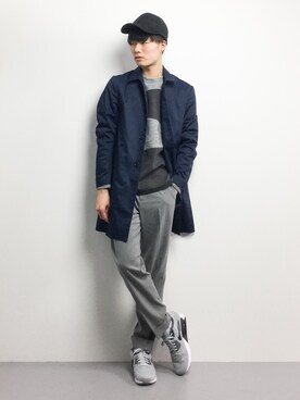 「STUDIOUS（ステュディオス）のアイテム（ステンカラーコート）」を使った、武井一輝さん（メンズ・173cm）の秋コーディネート