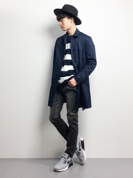 「STUDIOUS（ステュディオス）のアイテム（ステンカラーコート）」を使った、武井一輝さん（メンズ・173cm）の秋コーディネート