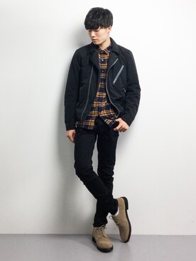 「BEAMS（ビームス）のアイテム（ライダースジャケット）」を使った、武井一輝さん（メンズ・173cm）の秋コーディネート
