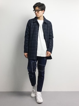 「THE CASUAL（カジュアル）のアイテム（ステンカラーコート）」を使った、武井一輝さん（メンズ・173cm）の秋コーディネート