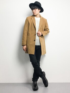 「Right-on（ライトオン）のアイテム（チェスターコート）」を使った、武井一輝さん（メンズ・173cm）の冬コーディネート