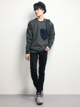 「incase（インケース）のアイテム」を使った、武井一輝さん（メンズ・173cm）の冬コーディネート