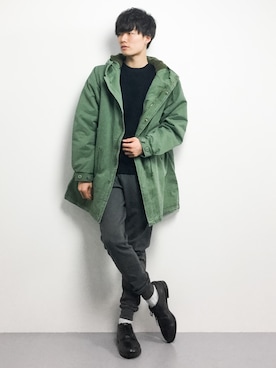 「ZIP FIVE（ジップファイブ）のアイテム（モッズコート）」を使った、武井一輝さん（メンズ・173cm）の冬コーディネート