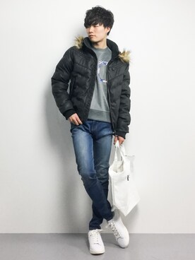 「THE CASUAL（カジュアル）のアイテム（ダウンジャケット/コート）」を使った、武井一輝さん（メンズ・173cm）の冬コーディネート