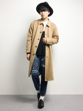 「ADAM ET ROPE'（アダムエロペ）のアイテム（ステンカラーコート）」を使った、武井一輝さん（メンズ・173cm）の冬コーディネート