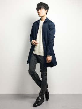「STUDIOUS（ステュディオス）のアイテム（チェスターコート）」を使った、武井一輝さん（メンズ・173cm）の冬コーディネート