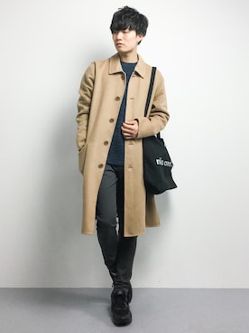 「ADAM ET ROPE'（アダムエロペ）のアイテム（ステンカラーコート）」を使った、武井一輝さん（メンズ・173cm）の冬コーディネート