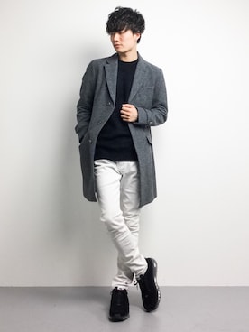 「The DUFFER of ST.GEORGE（ザダファーオブセントジョージ）のアイテム（チェスターコート）」を使った、武井一輝さん（メンズ・173cm）の冬コーディネート