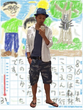 「SHIPS GENERAL SUPPLY（シップスジェネラルサプライ）のアイテム（ハット）」を使った、チャムさん（メンズ・168cm）の夏コーディネート