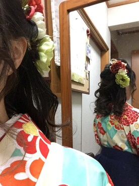 「ハーフアップ」｜「アイテム（浴衣）」を使った、Kさん（レディース・158cm）の春コーディネート