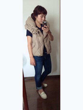「JEANASIS（ジーナシス）のアイテム（ダウンベスト）」を使った、TAKAKOさん（レディース・154cm）の秋コーディネート