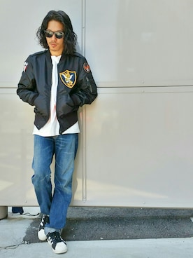 「AVIREX（アヴィレックス）のアイテム（ナイロンジャケット）」を使った、mr.sakuraiさん（メンズ・169cm）の夏コーディネート