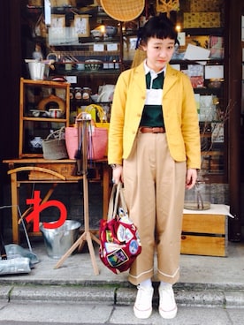 「VINTAGE（ヴィンテージ）のアイテム（ボストンバッグ）」を使った、わか さん（レディース・155cm）の春コーディネート