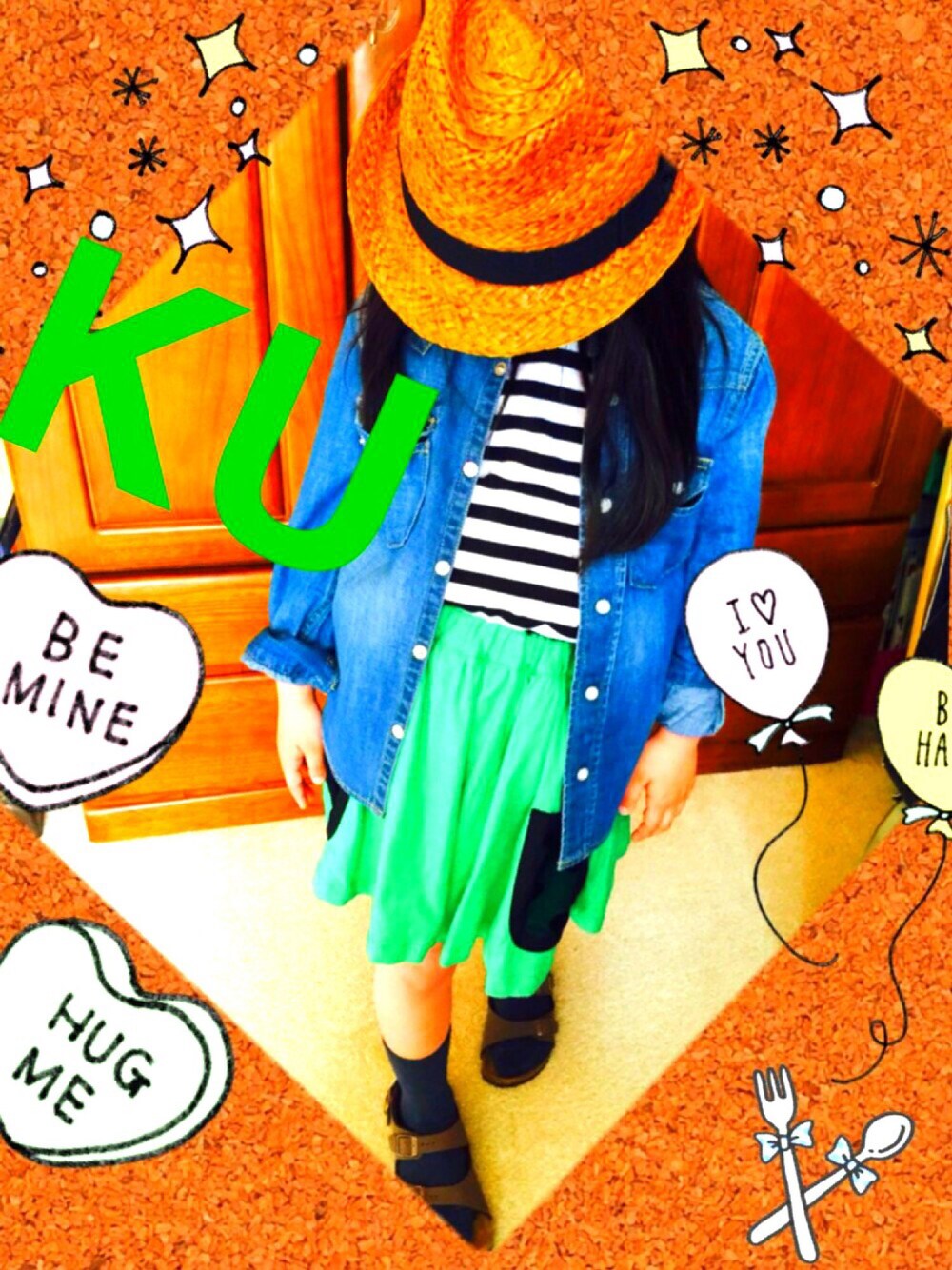 「スタジオクリップ、Lee kids、グリーンレーベル リラクシング、ビルケンシュトック、カムチャットアンドクロゼット(COMECHATTO&CLOSET)、ぼうし大好き、ダンガリーシャツ、くつした×サンダル」｜「green label relaxingの【KIDS】B×W サキゾメボーダーTシャツ（Tシャツ/カットソー、その他）」を使った、☆★KU★☆さん（キッズ・120cm）の春コーディネートの1枚目の写真