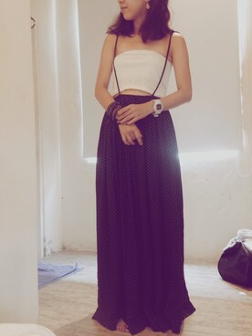 「groovyのアイテム（スカート、ブラック系）」を使った、poohさん（レディース・161cm）の夏コーディネート