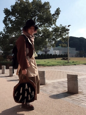 「アイテム（ストール/ショール、ブラウン系）」を使った、Roftさん（メンズ・171cm）の冬コーディネート