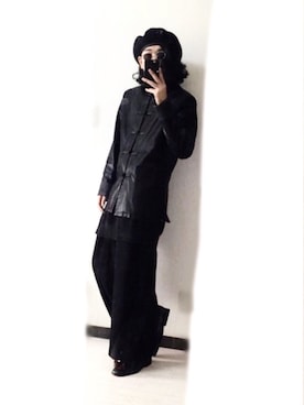 「袴パンツ」｜「アイテム（ライダースジャケット）」を使った、Roftさん（メンズ・171cm）の冬コーディネート