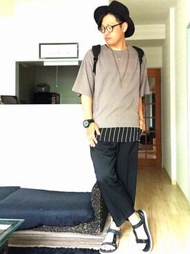 「AIVER（アイバー）のアイテム（スラックス）」を使った、Miiさん（メンズ・175cm）の夏コーディネート