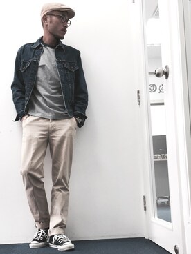 「45R（フォーティファイブアール）のアイテム（チノパンツ）」を使った、Brianさん（メンズ・180cm）の春コーディネート