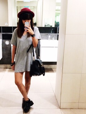 「working style」｜「アイテム（シャツワンピース）」を使った、DesireeNgさん（レディース・157cm）の冬コーディネート