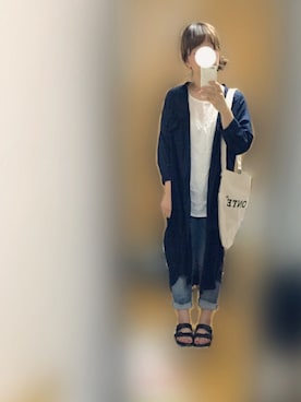 「ネイビー×ホワイト」｜「アイテム（シャツワンピース）」を使った、みと**さん（レディース・160cm）の夏コーディネート