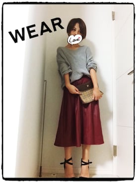 「no brand（ノーブランド）のアイテム（スカート、レッド系）」を使った、KAORIさん（レディース）の秋コーディネート