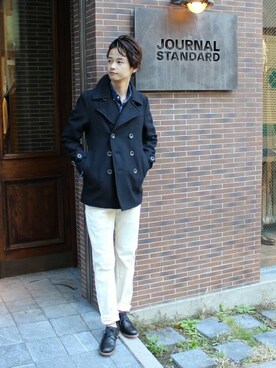 「JOURNAL STANDARD（ジャーナルスタンダード）のアイテム（ピーコート）」を使った、高瀬さん（メンズ・173cm）の冬コーディネート