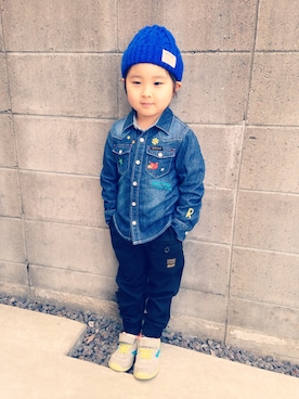 「アイテム（帽子）」を使った、Papanさん（キッズ・100cm）の冬コーディネート