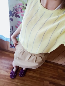 「SHOO・LA・RUE（シューラルー）のストライプチュニックニット（ニット/セーター、イエロー系）」を使った、i.mさん（レディース・170cm）の春コーディネート