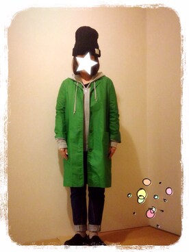 「アイテム（ステンカラーコート、グリーン系）」を使った、tentenさん（レディース・154cm）の冬コーディネート