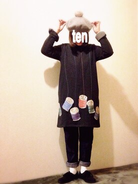 「スウェット×シャツ」｜tentenさん（レディース・154cm）の冬コーディネート