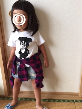「Ne-net（ネネット）のアイテム（Tシャツ/カットソー、ホワイト系）」を使った、Miiiiiさん（キッズ・100cm）の秋コーディネート