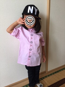 「西松屋（ニシマツヤ）のアイテム（キャップ、ブラック系）」を使った、Miiiiiさん（キッズ・100cm）の秋コーディネート
