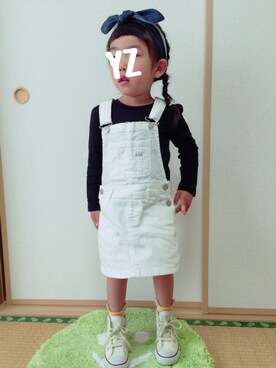 「アイテム（ジャンパースカート、ホワイト系）」を使った、Miiiiiさん（キッズ・90cm）の春コーディネート