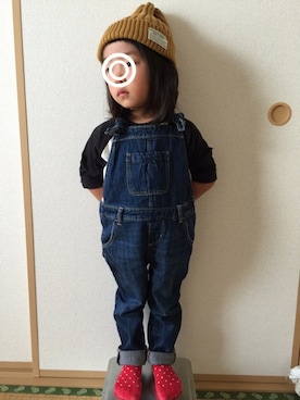 「しまむら（シマムラ）のアイテム（ソックス/靴下、レッド系）」を使った、Miiiiiさん（キッズ・100cm）の秋コーディネート
