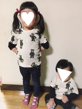 「西松屋（ニシマツヤ）のアイテム（Tシャツ/カットソー、ホワイト系）」を使った、Miiiiiさん（キッズ・100cm）の春コーディネート