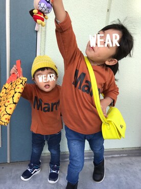 「koreaのアイテム（Tシャツ/カットソー、オレンジ系）」を使った、Miiiiiさん（キッズ・100cm）の秋コーディネート