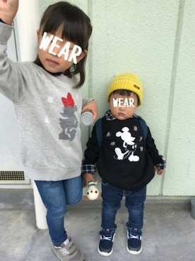 「UNIQLO（ユニクロ）のアイテム（ニット/セーター、ブラック系）」を使った、Miiiiiさん（キッズ・100cm）の秋コーディネート