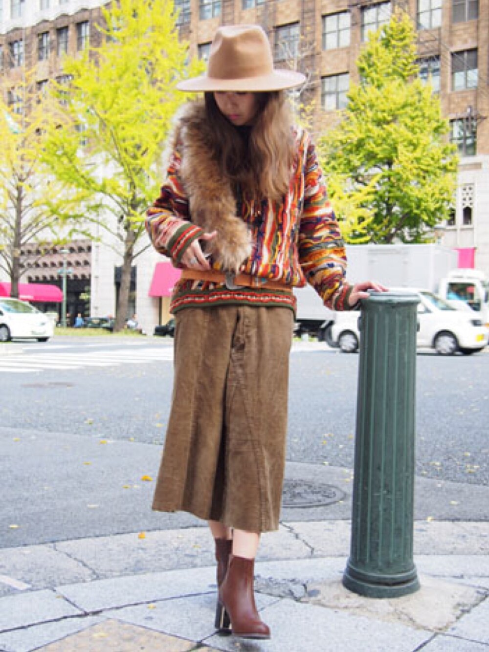 「GALLERIE、knit、COOGI、ブラウン」｜「COOGIのアイテム（ニット/セーター、ブラウン系）」を使った、Asuka Yamasakiさん（レディース・160cm）の秋コーディネートの1枚目の写真