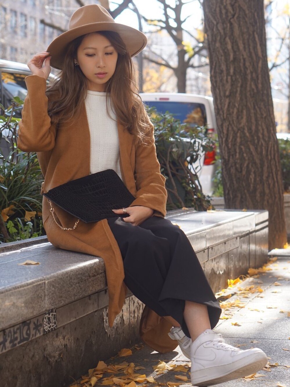 「GALLERIE、NIKE、福袋、福袋コーデ」｜「GALLERIEのアイテム（モッズコート、ブラウン系）」を使った、Asuka Yamasakiさん（レディース・160cm）の冬コーディネートの1枚目の写真