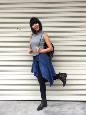 「no brand（ノーブランド）のアイテム（シャツワンピース）」を使った、Jason Huangさん（メンズ・177cm）の冬コーディネート