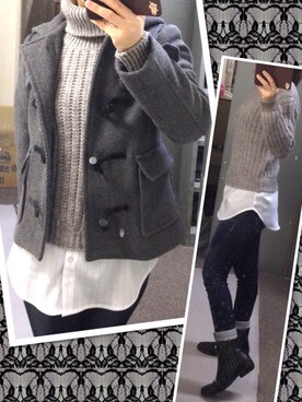 「インディゴデニム」｜「アイテム（ダッフルコート）」を使った、miyuさん（レディース・152cm）の冬コーディネート