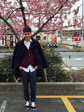 「PULL&BEAR（プルアンドベア）のアイテム（チェスターコート）」を使った、Mark 马克さん（メンズ・182cm）の春コーディネート
