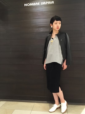 「NOMBRE IMPAIR（ノンブルアンペール）のアイテム（ライダースジャケット）」を使った、seki.さん（レディース・160cm）の秋コーディネート